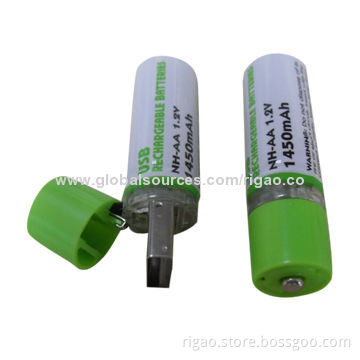 Green style 1.2V 1,450mAh AA model USB battery for traveling and camping